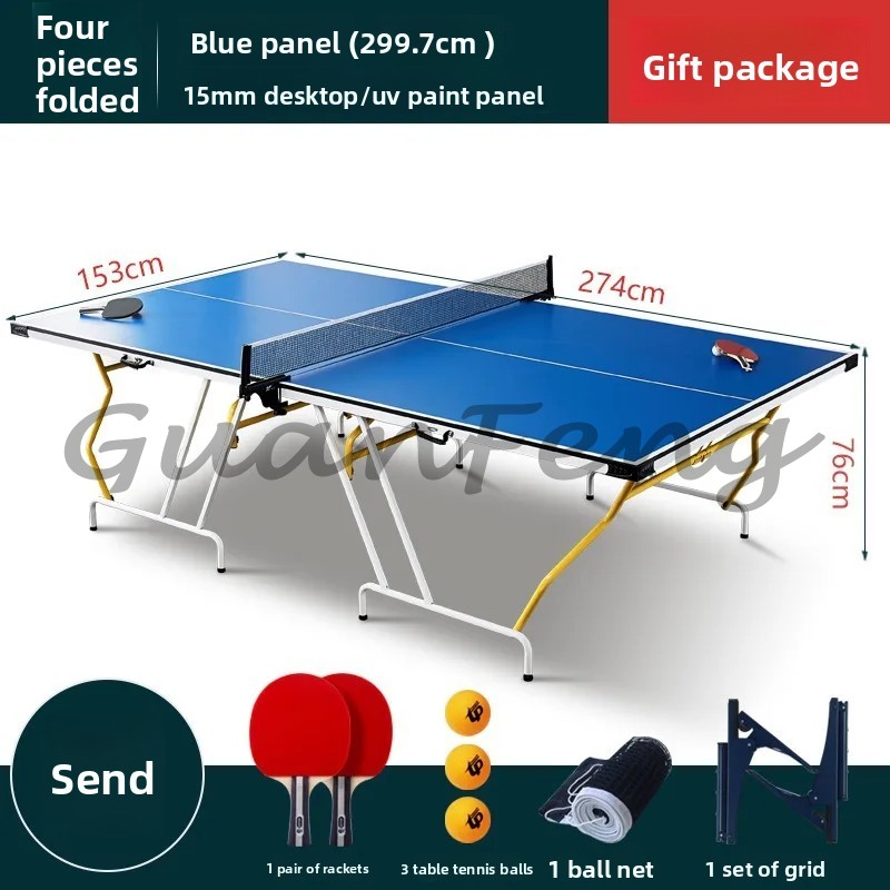 Table Tennis Youtube - โต๊ะปิงปองมาตรฐานในร่มแบบพับได้สี่โต๊ะ สีฟ้า สำหรับใช้ในบ้าน
