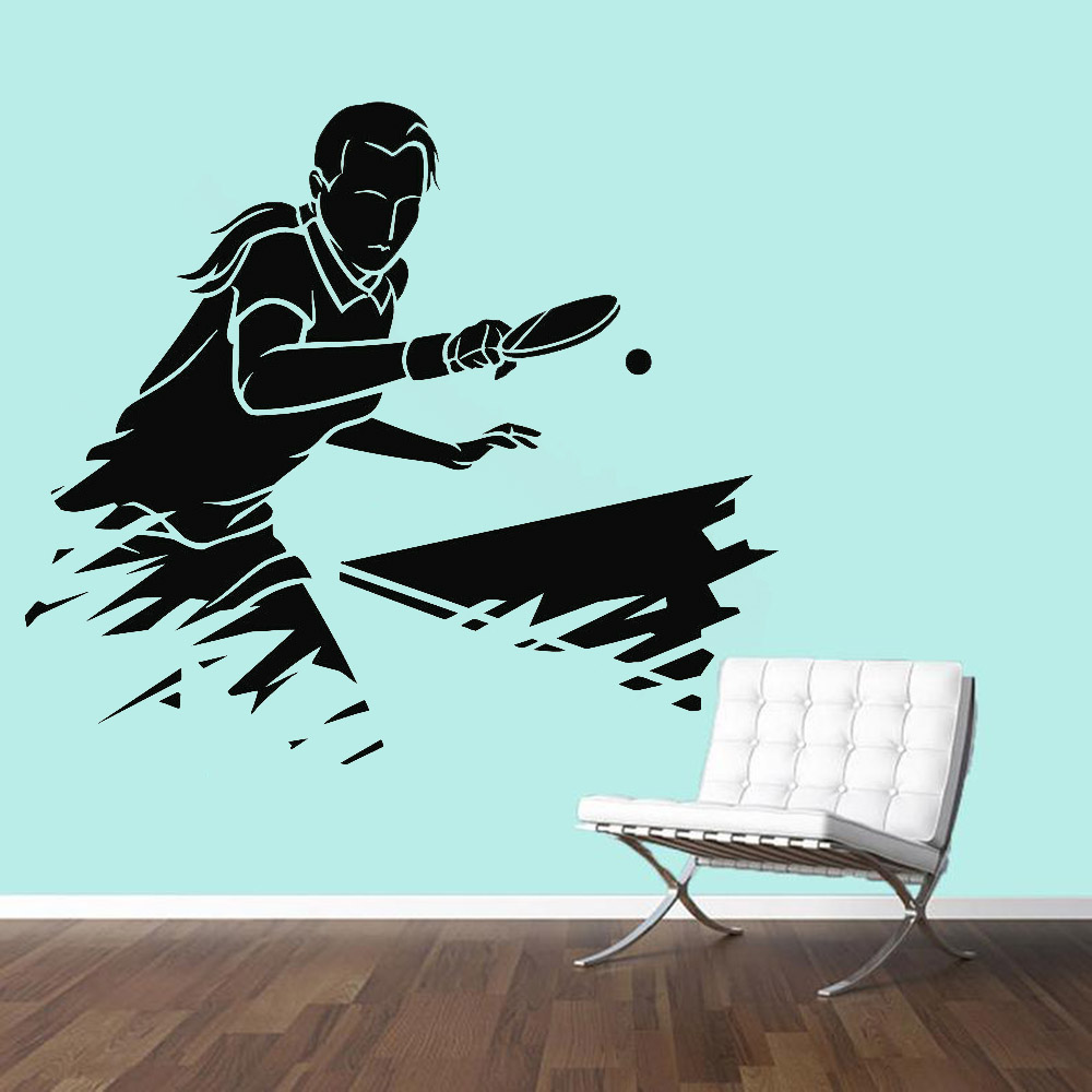 Table Tennis Background - ปิงปองกีฬาสติ๊กเกอร์ติดผนังสำหรับออกกำลังกายห้องตารางเทนนิสนักกีฬาเกมไวนิลผนังรูปลอกห้องรับแขกเด็กตกแต่งห้อง w442